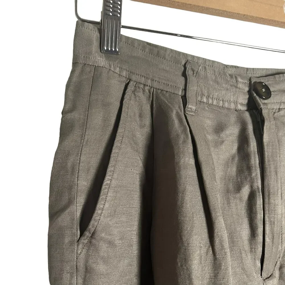 Anine Bing Carrie Pleated Wide Leg Linen High Waist Trouser Pants Size XS
